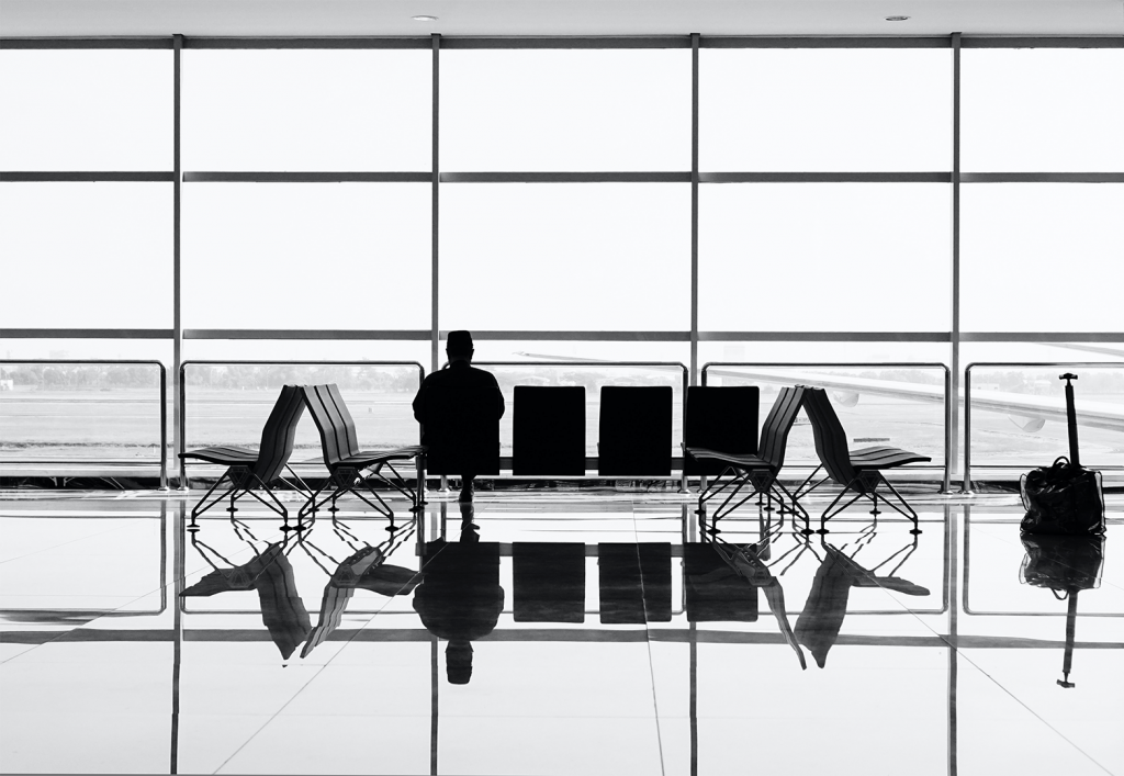 Traveller alone in the airport